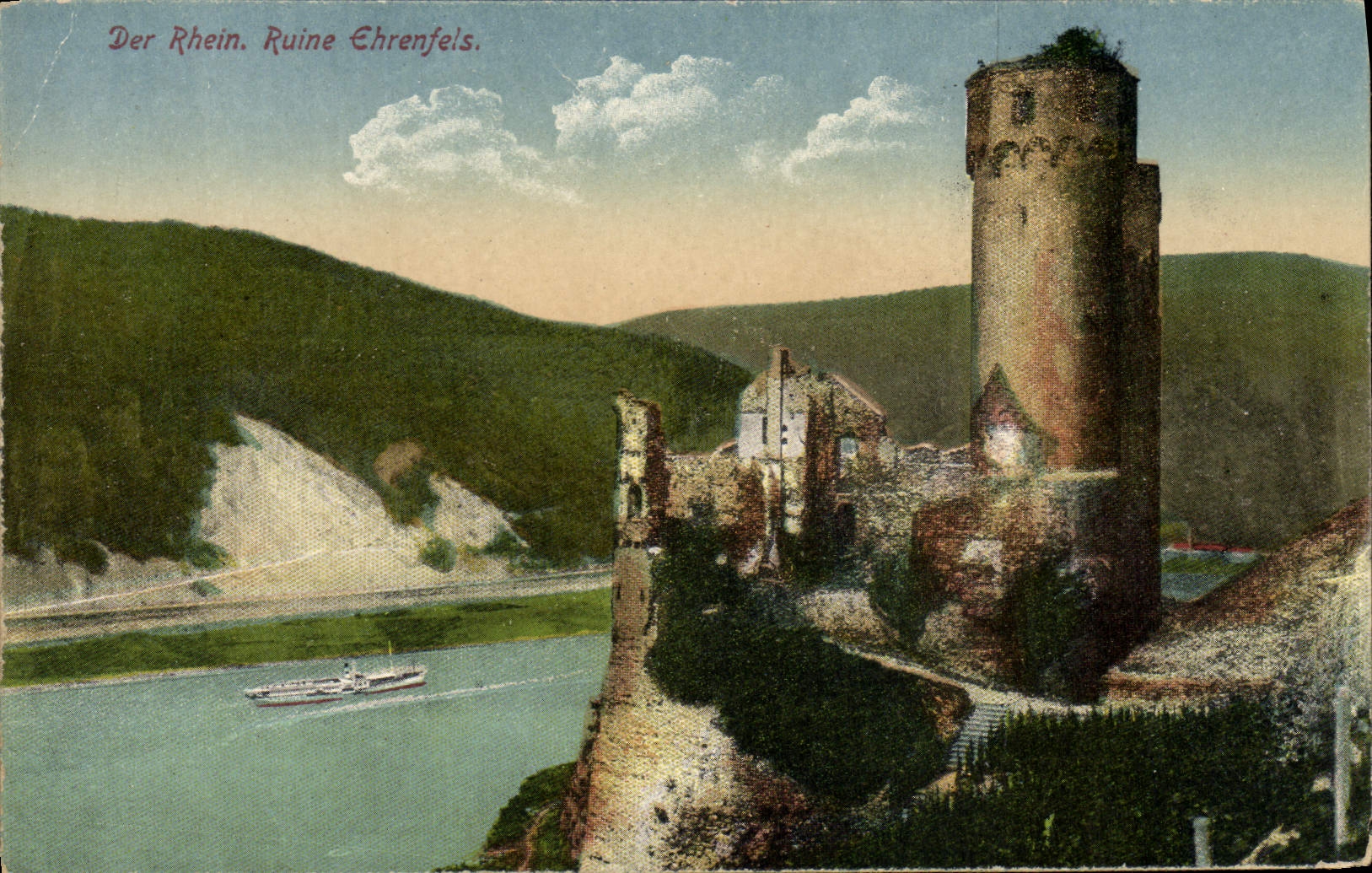 VINTAGE POSTCARD Dr. Rhein Ruins Ehrenfels