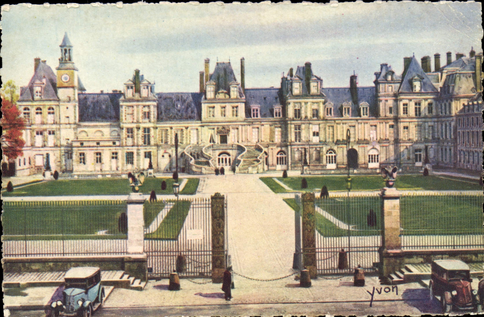POSTAL Fontainebleau de la VENDIMIA la corte del paladar del caballo blanco o del Buen-byes coche