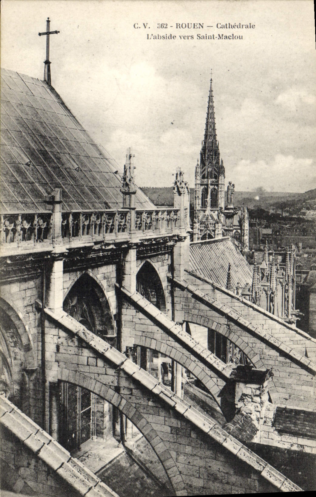 VINTAGE POSTCARD Rouen Cathedral the apse towards Maclou Saint