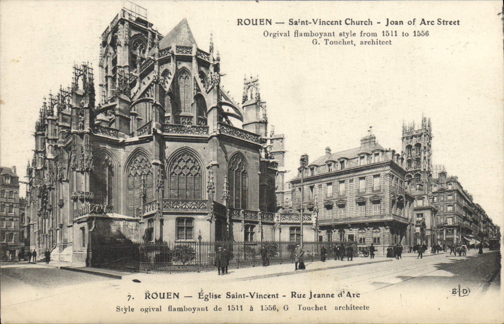 VINTAGE POSTCARD Rouen Church Saint Vincent Street Jeanne d' Arc