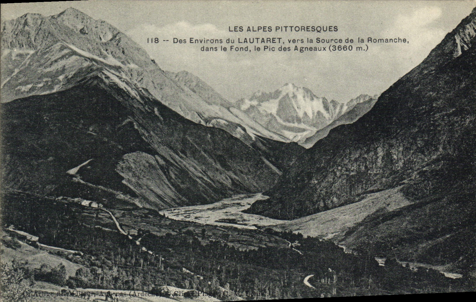 VINTAGE POSTCARD Surroundings of Lautaret towards the Source of Romanche in the Content the Peak of the Lambs