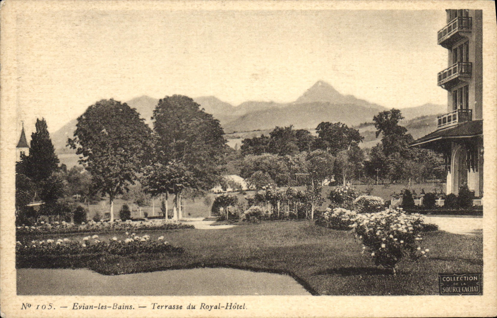 VINTAGE POSTCARD Evian Les Bains Terrace of the Royal Hotel