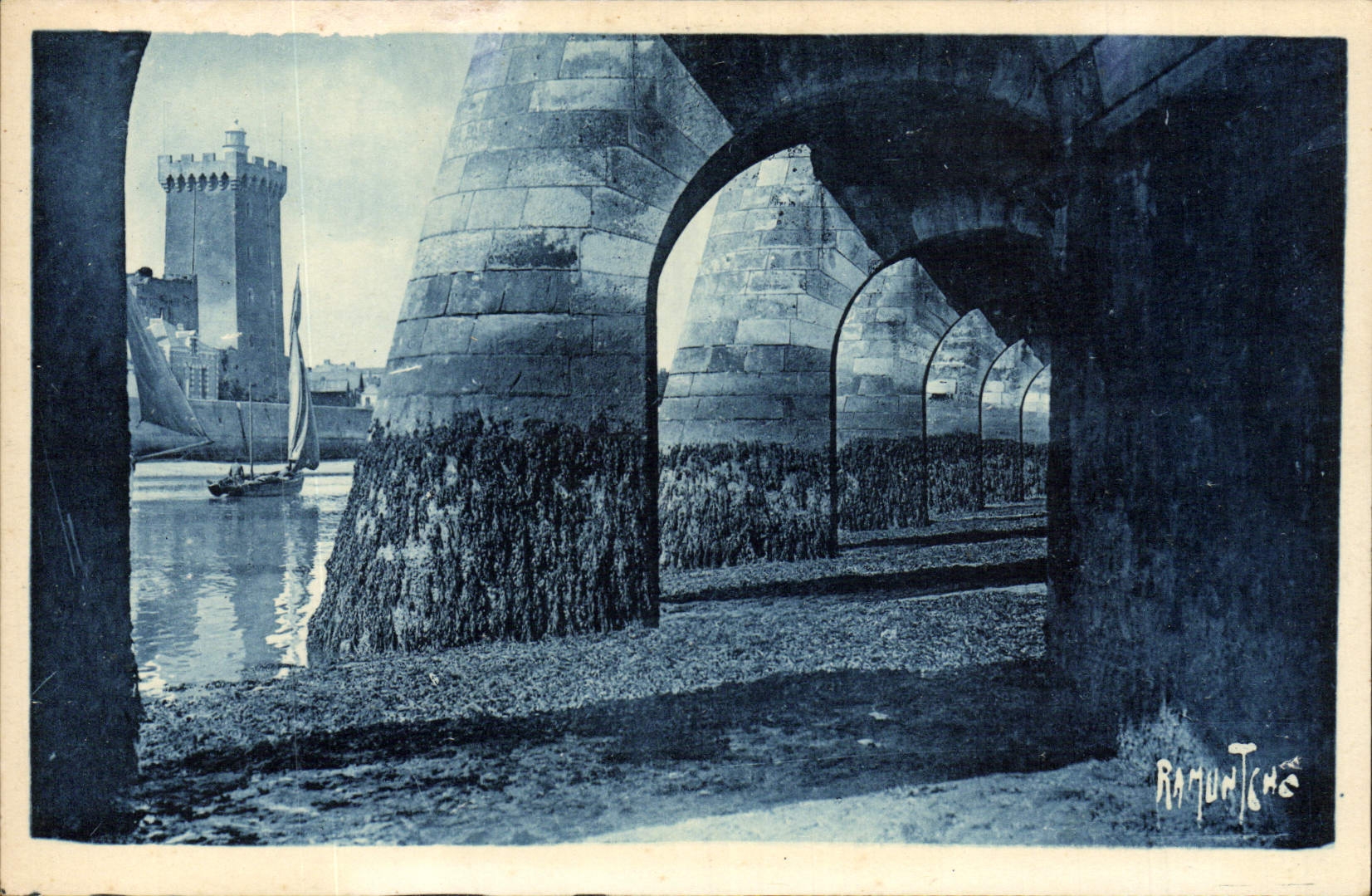 VINTAGE POSTCARD Sables d'Olonne Details of the Tower of Arundel Under the Piers of the Port