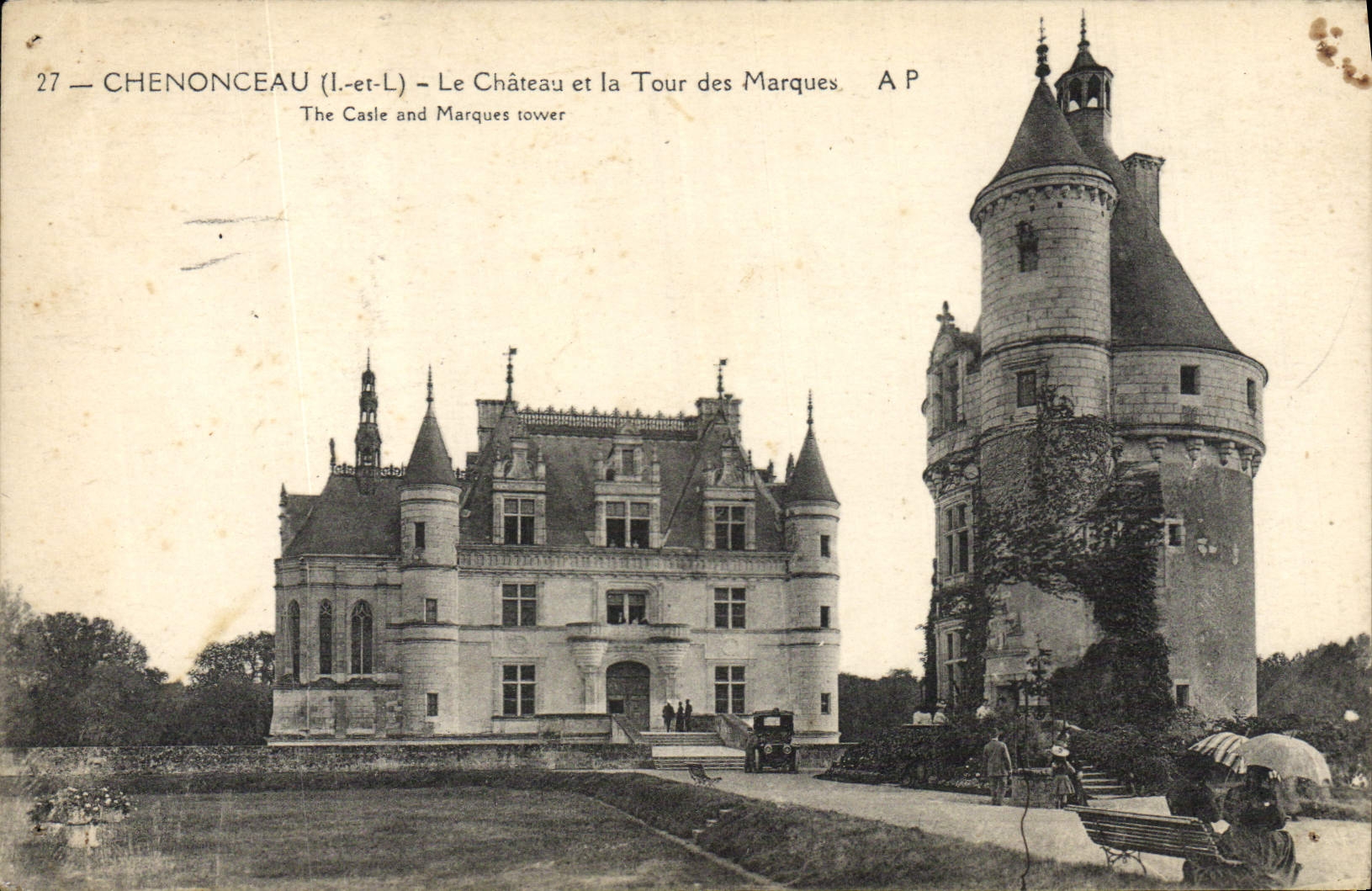 VINTAGE POSTCARD Chenonceau the Castle and the Tower of the Marks