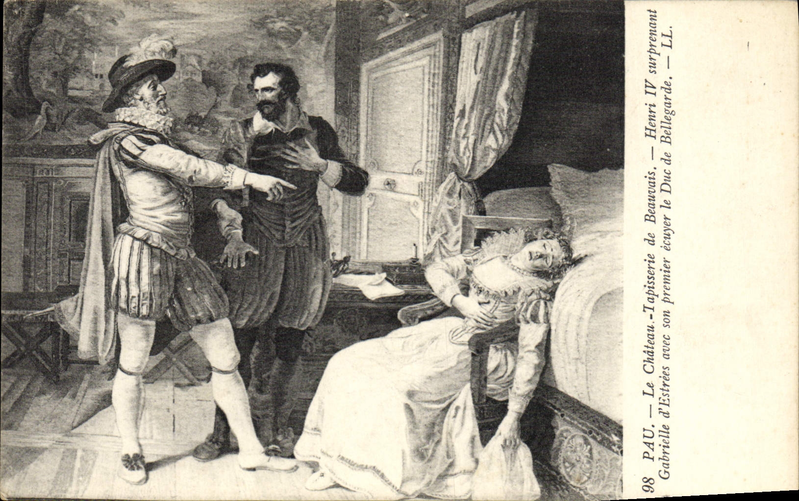 VINTAGE POSTCARD Pau the Castle Tapestry of Beauvais Henri IV surprising Gabrielle d' Estrees with its first rider