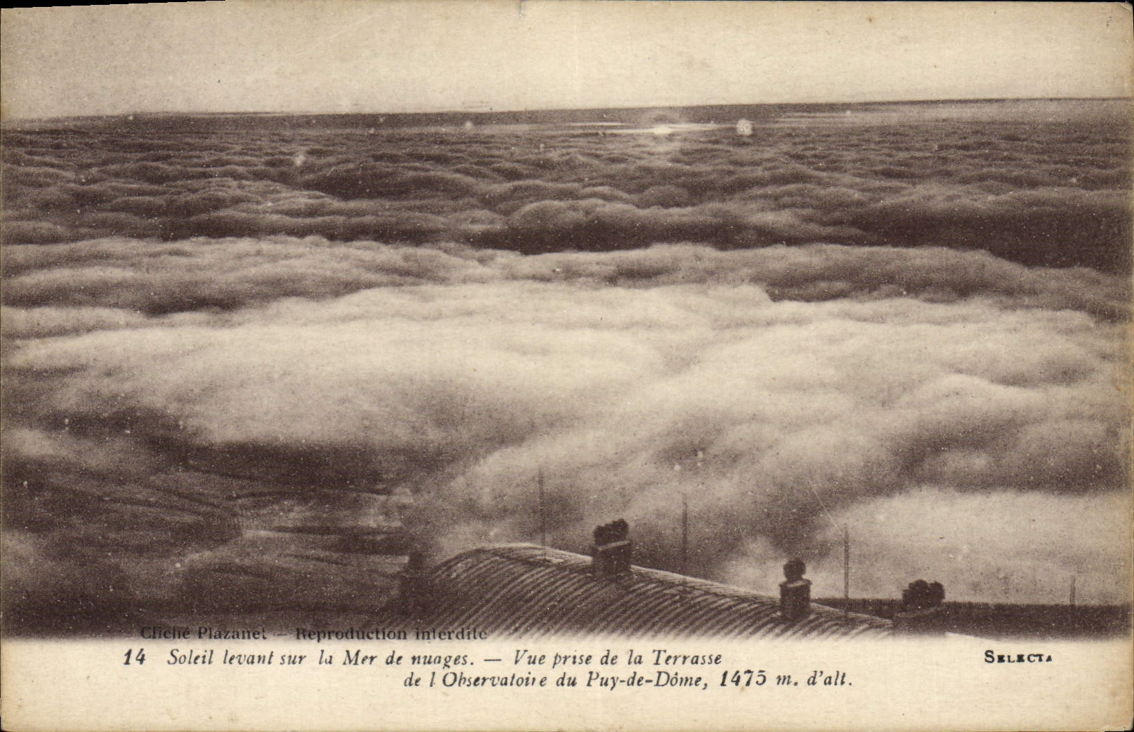 VINTAGE POSTCARD Soleit Raising on the Sea of Clouds Seen from of the Terrace of the observatory of Puy de Dome