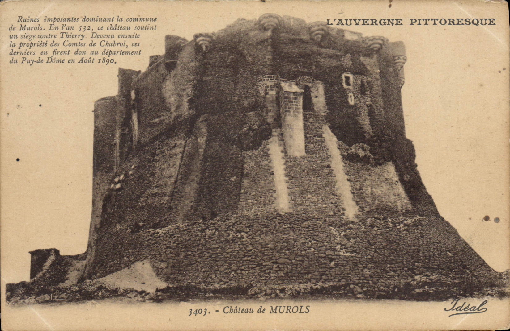 VINTAGE POSTCARD Picturesque Auvergne Murols Castle