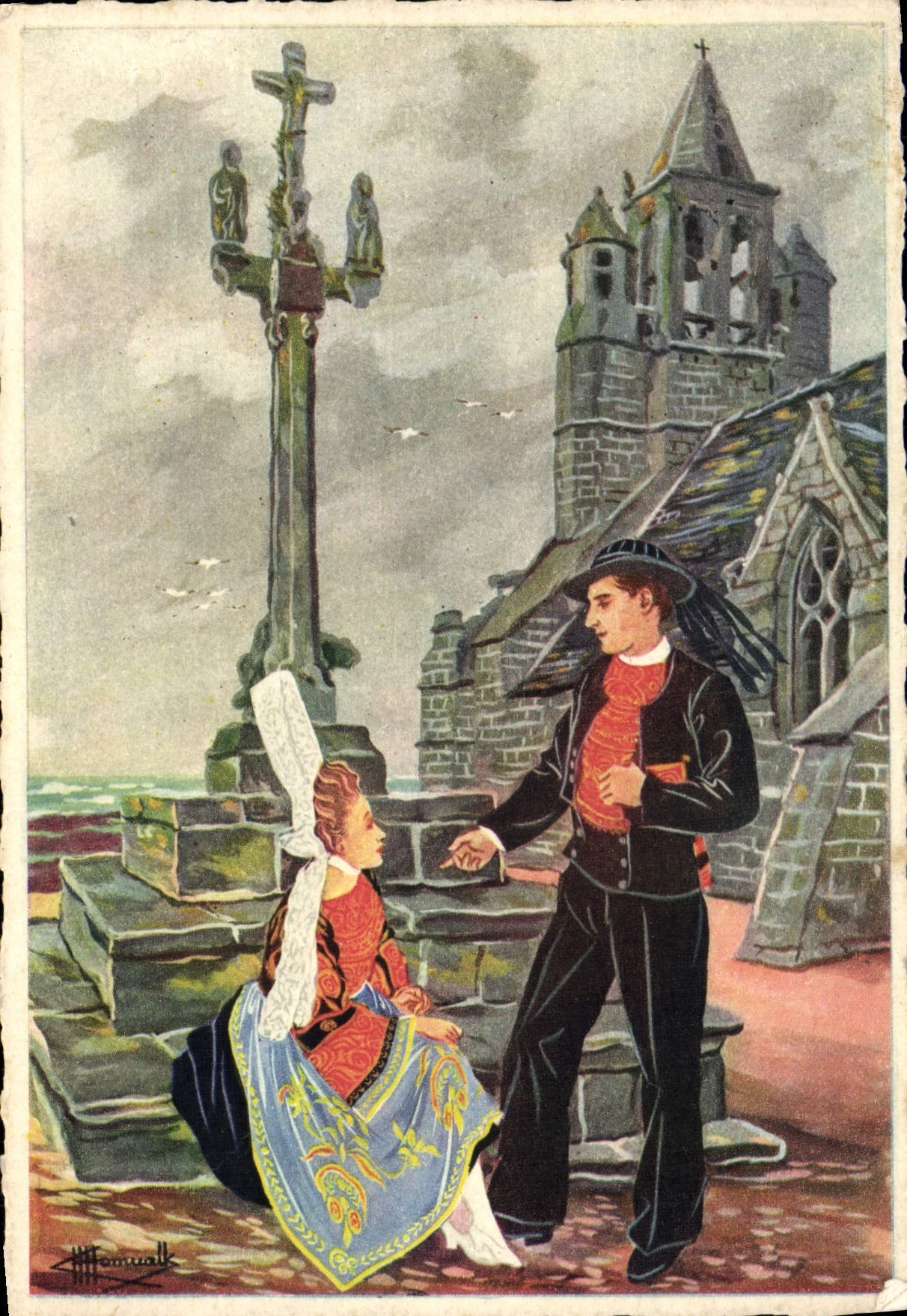 VINTAGE POSTCARD Holy Guenole Penmarch Notre Dame Of the Joy