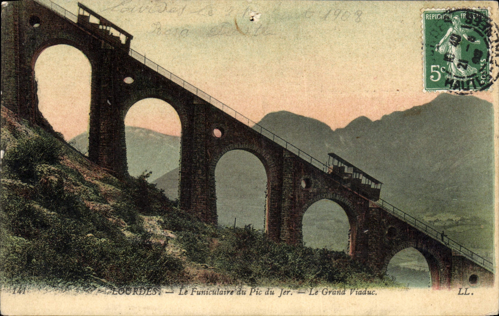 POSTAL de la VENDIMIA pesada el funicular del pico de Jer