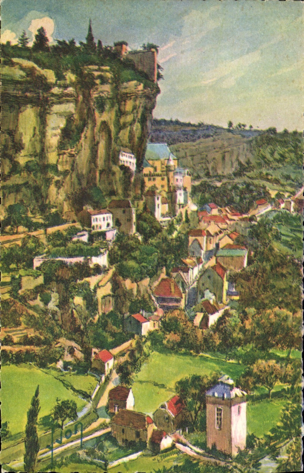 VINTAGE POSTCARD Rocamadour View Taken of the Road of Cahors