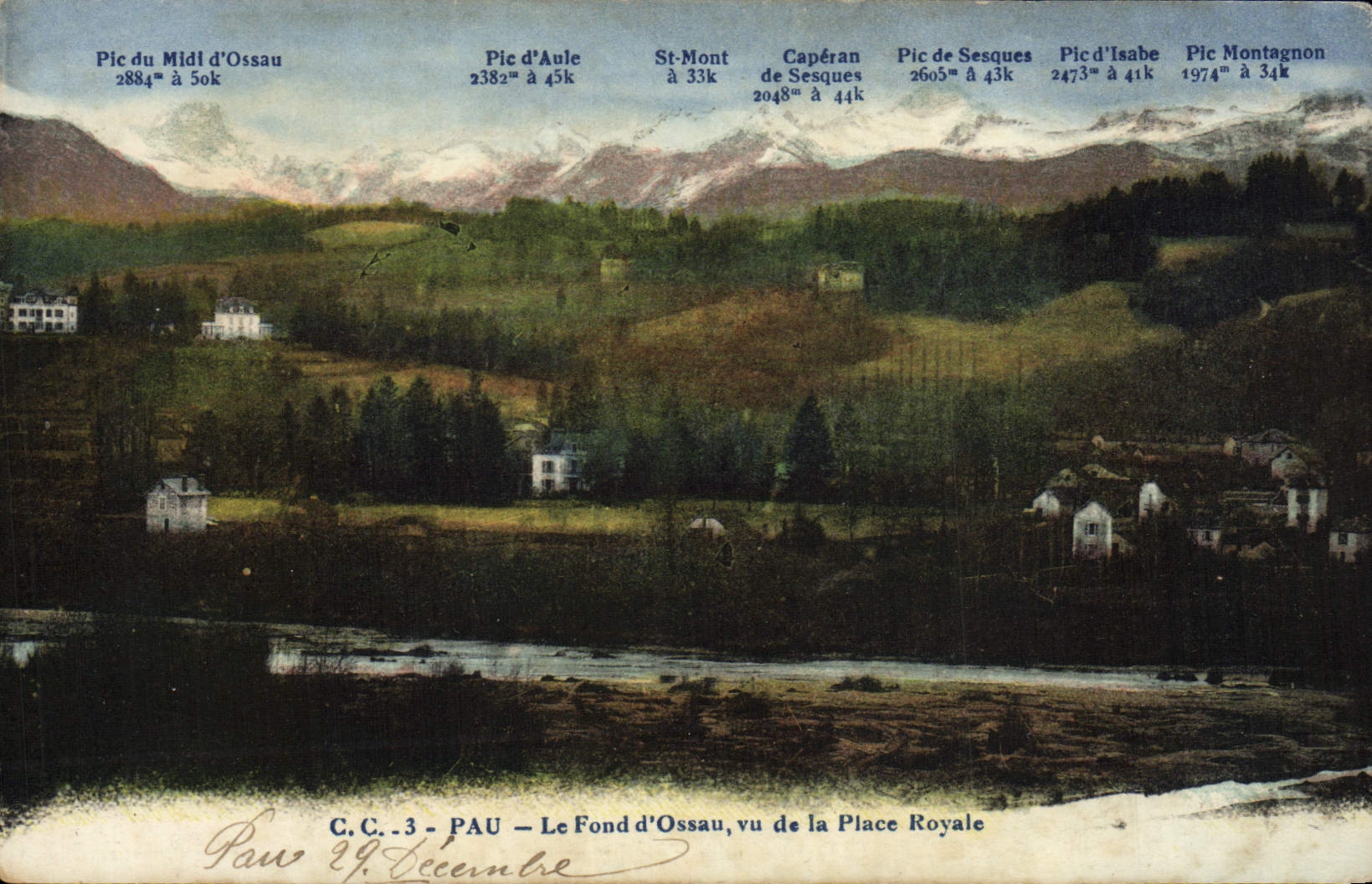VINTAGE POSTCARD Pau Fund of Ossau seen of the Royal Place