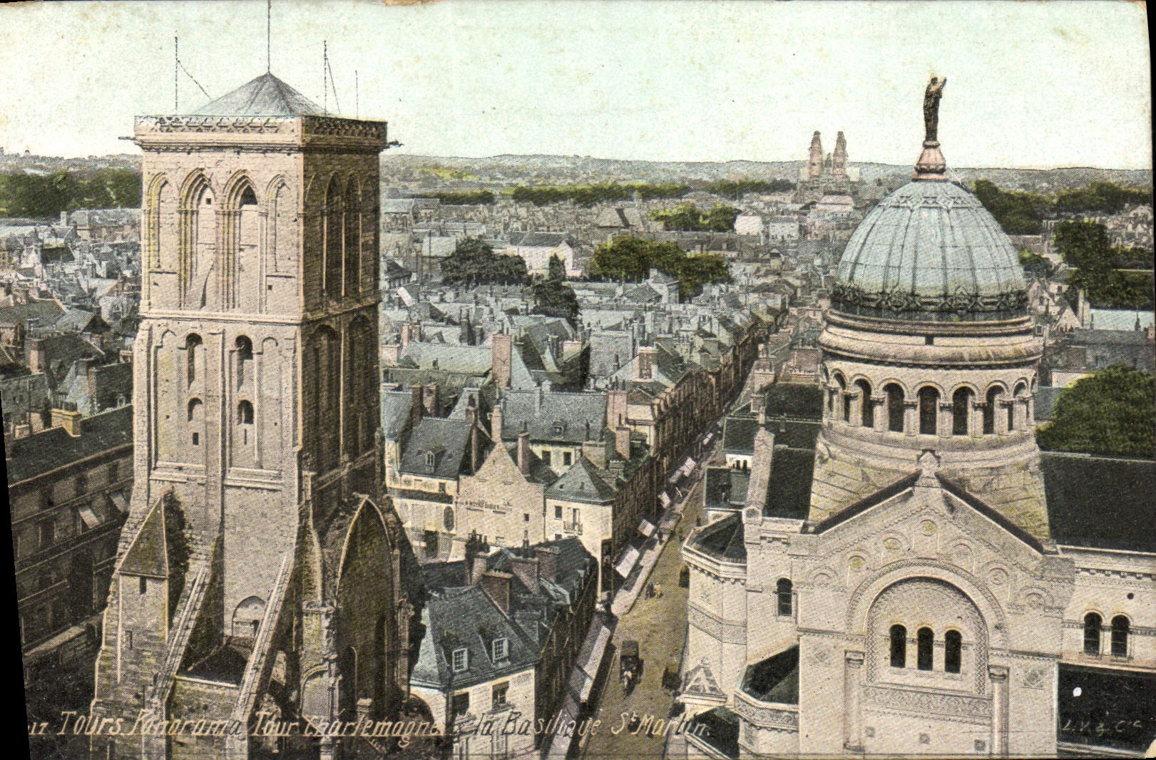 VINTAGE POSTCARD Tours Panorama Turn Charlemagne Basilica St Martin