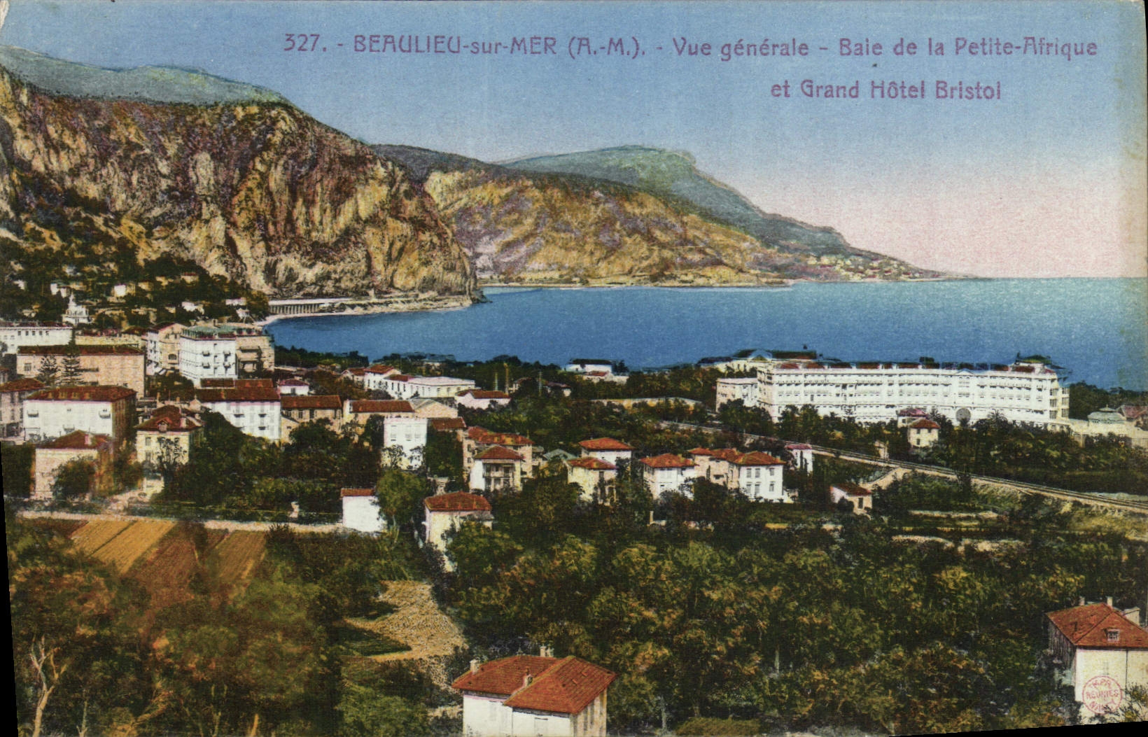 VINTAGE POSTCARD Beaulieu On Sea View Bay of Small Africa and Grand Hotel Bristol-board