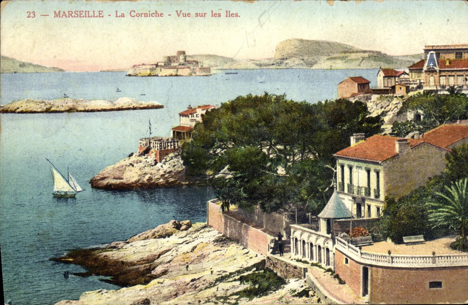 POSTAL Marsella de la VENDIMIA la cornisa vista en las islas