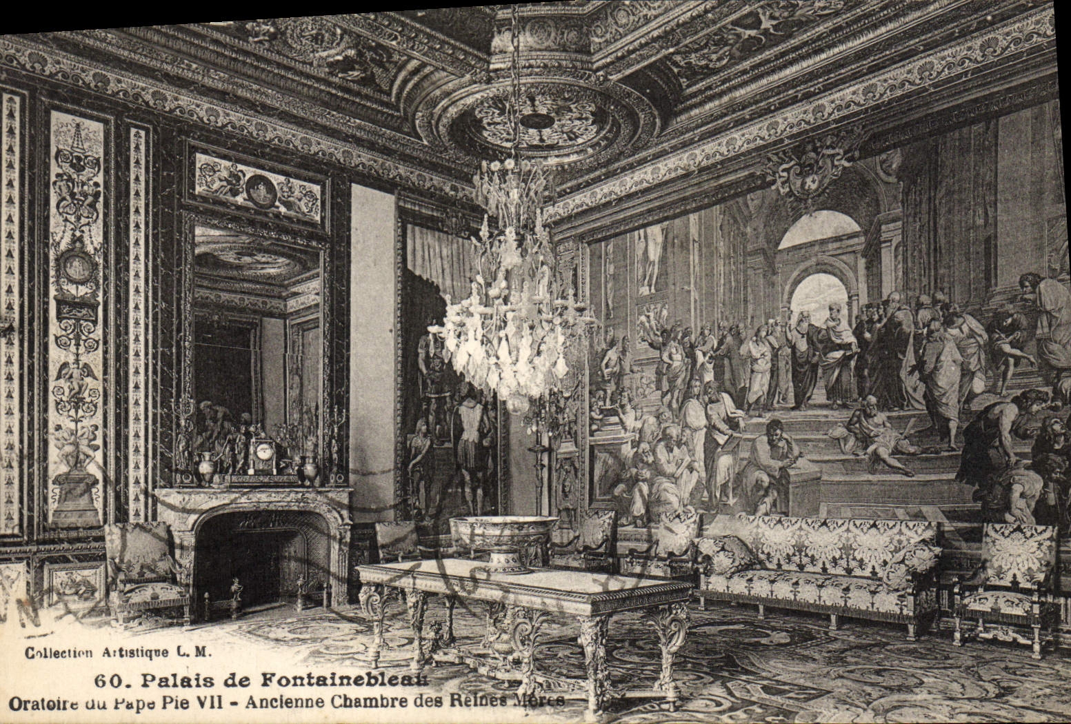 Paladar de la POSTAL de la VENDIMIA de Fontainebleau oratorio del viejo cuarto del papa VII blanco y negro de las reinas