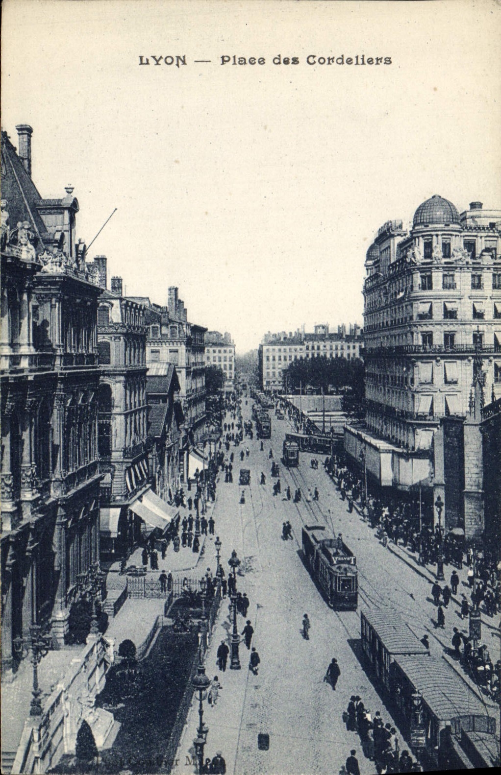 Lugares de Lyon de la POSTAL de la VENDIMIA del tranvía de Cordeliers