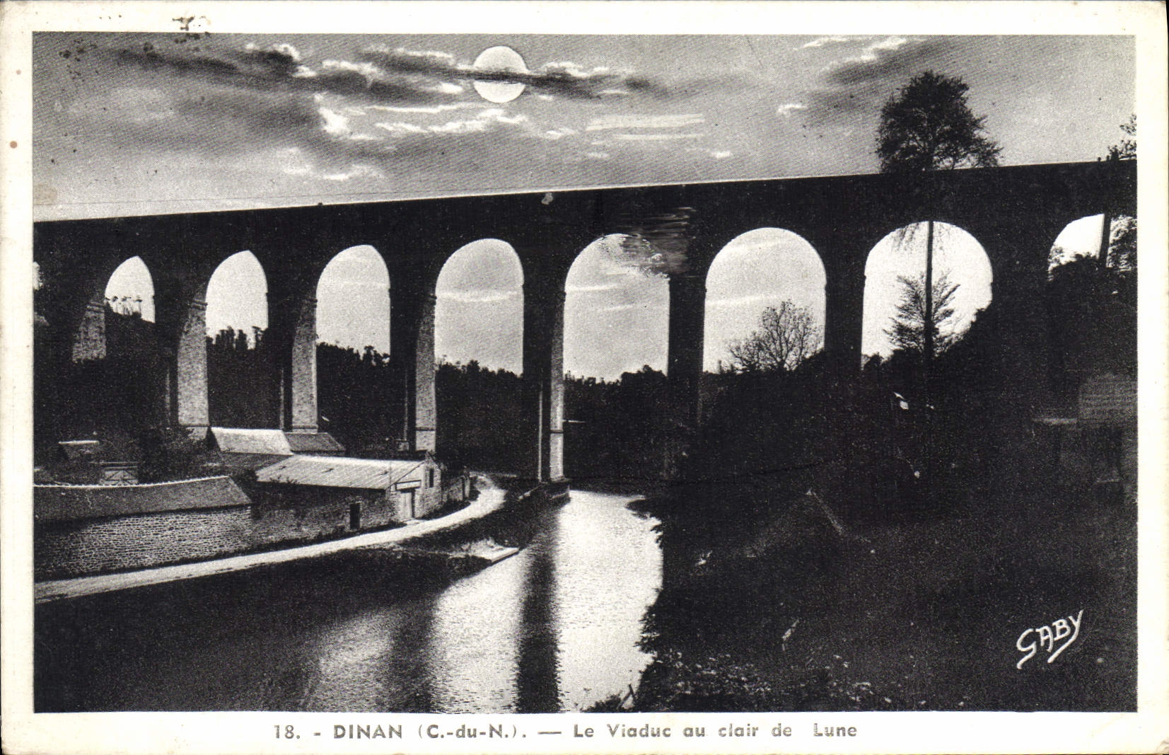 VINTAGE POSTCARD Dinan the Viaduct with the Moonlight