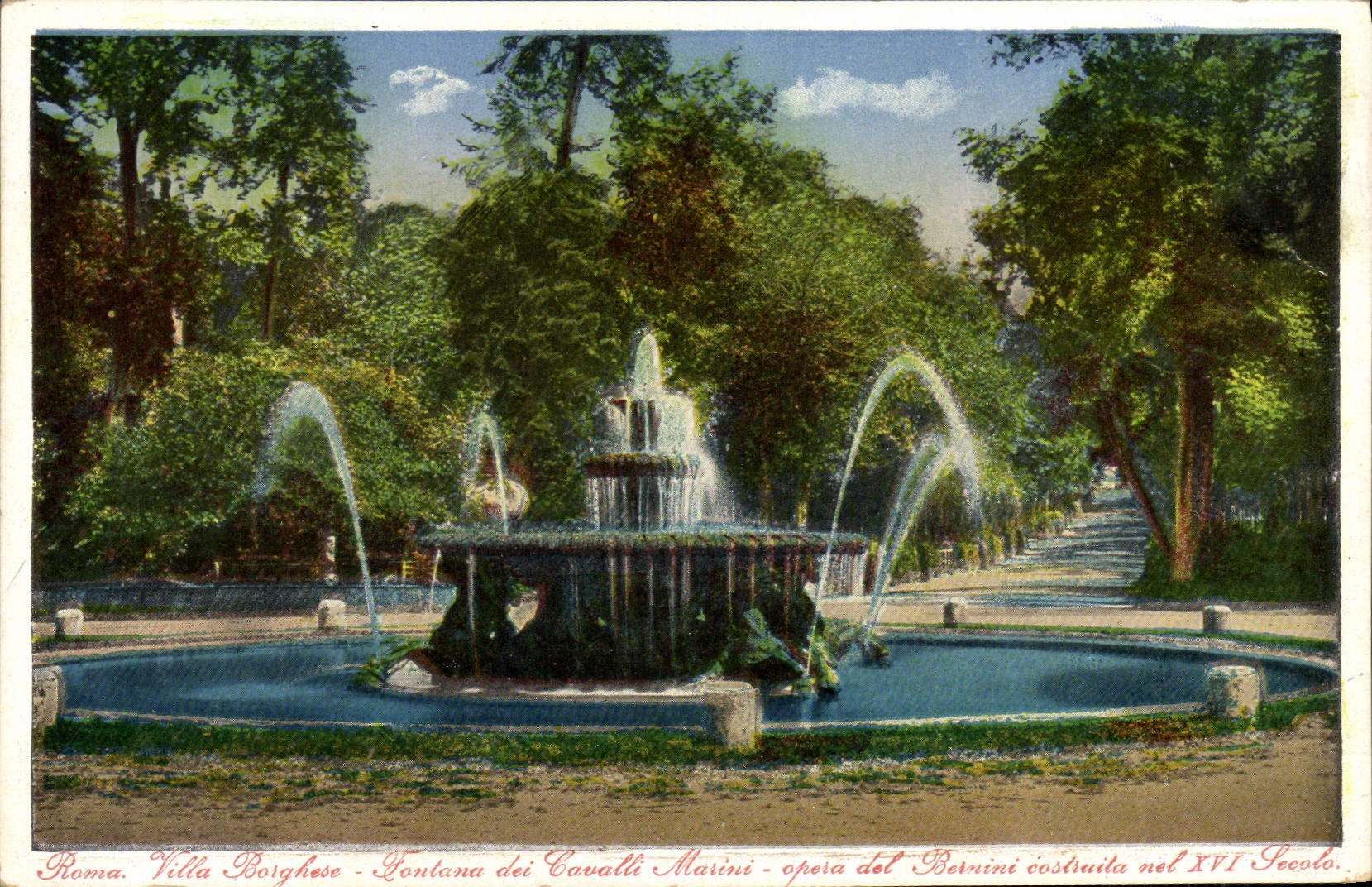 CPA Roma Villa Borghese Fontana dei Cavalli Marini