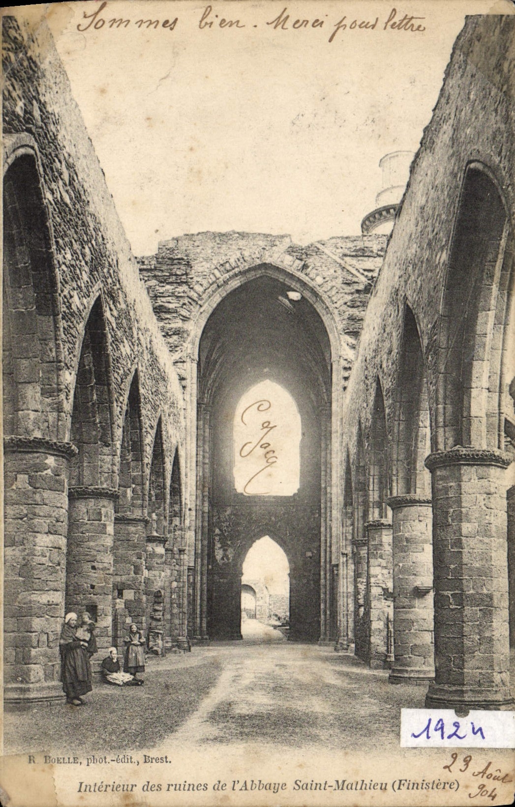 VINTAGE POSTCARD Interior of the Ruins of the Abbey Mathieu Saint