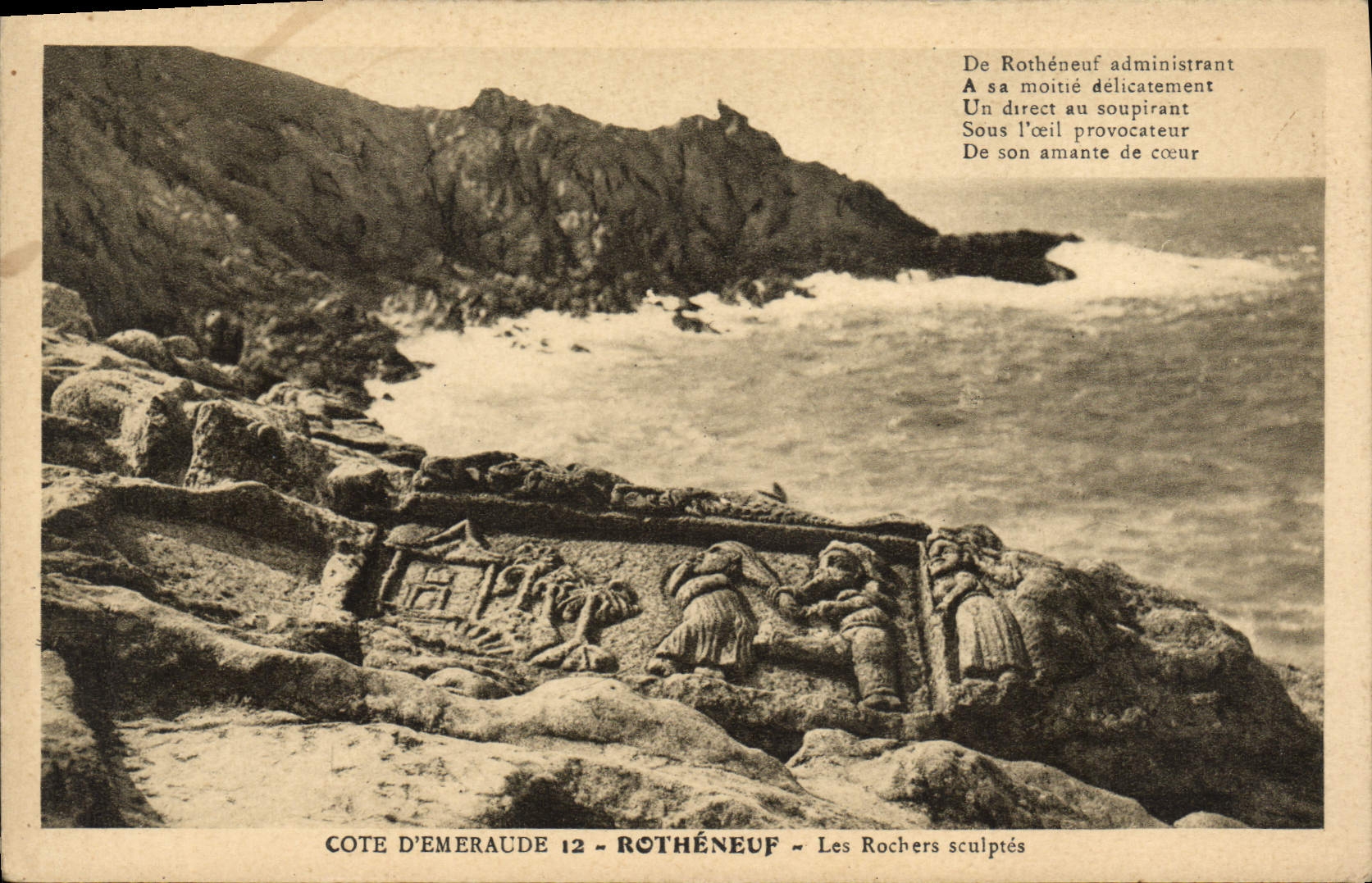VINTAGE POSTCARD Rotheneuf the Rocks carve