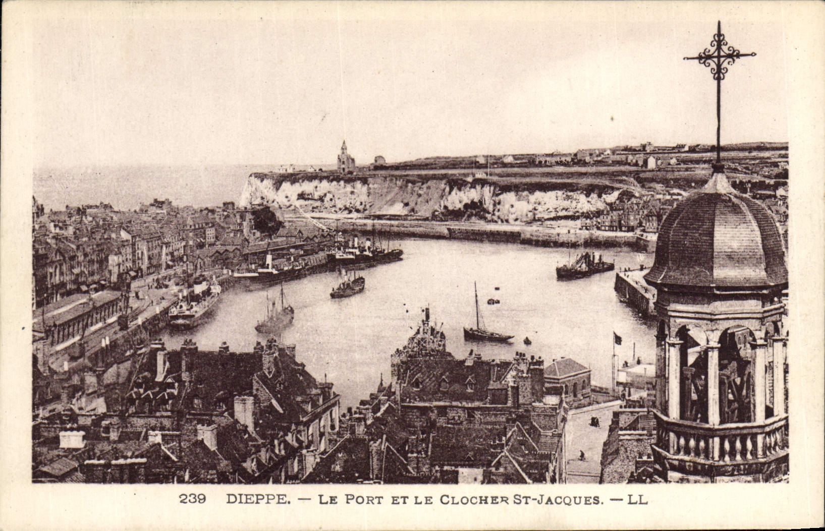 VINTAGE POSTCARD Dieppe the Port and the Bell-tower St Jacques