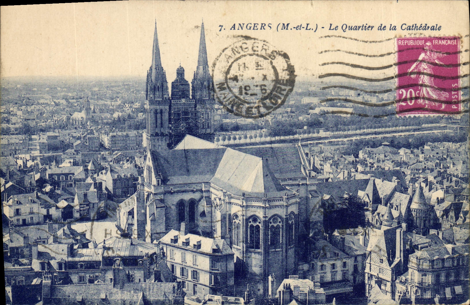 VINTAGE POSTCARD Angers the District of the Cathedral