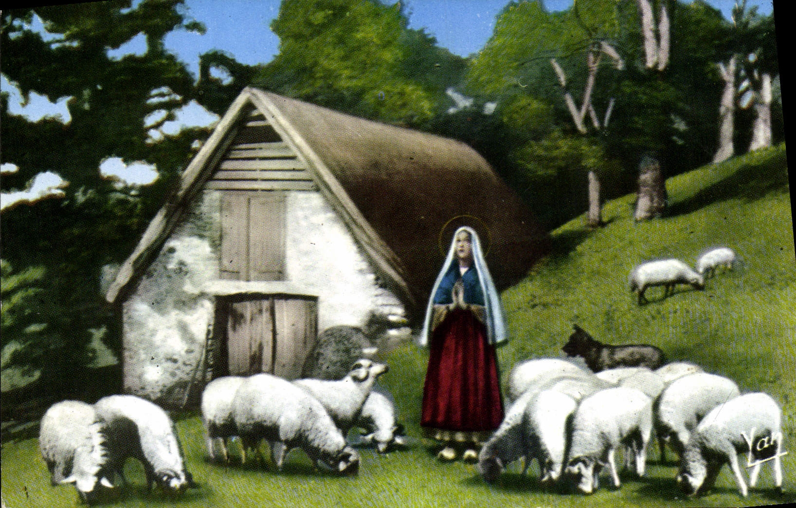 POSTAL MODERNA Sainte Bernadette que guarda sus ovejas tiene Moutons de Bartres