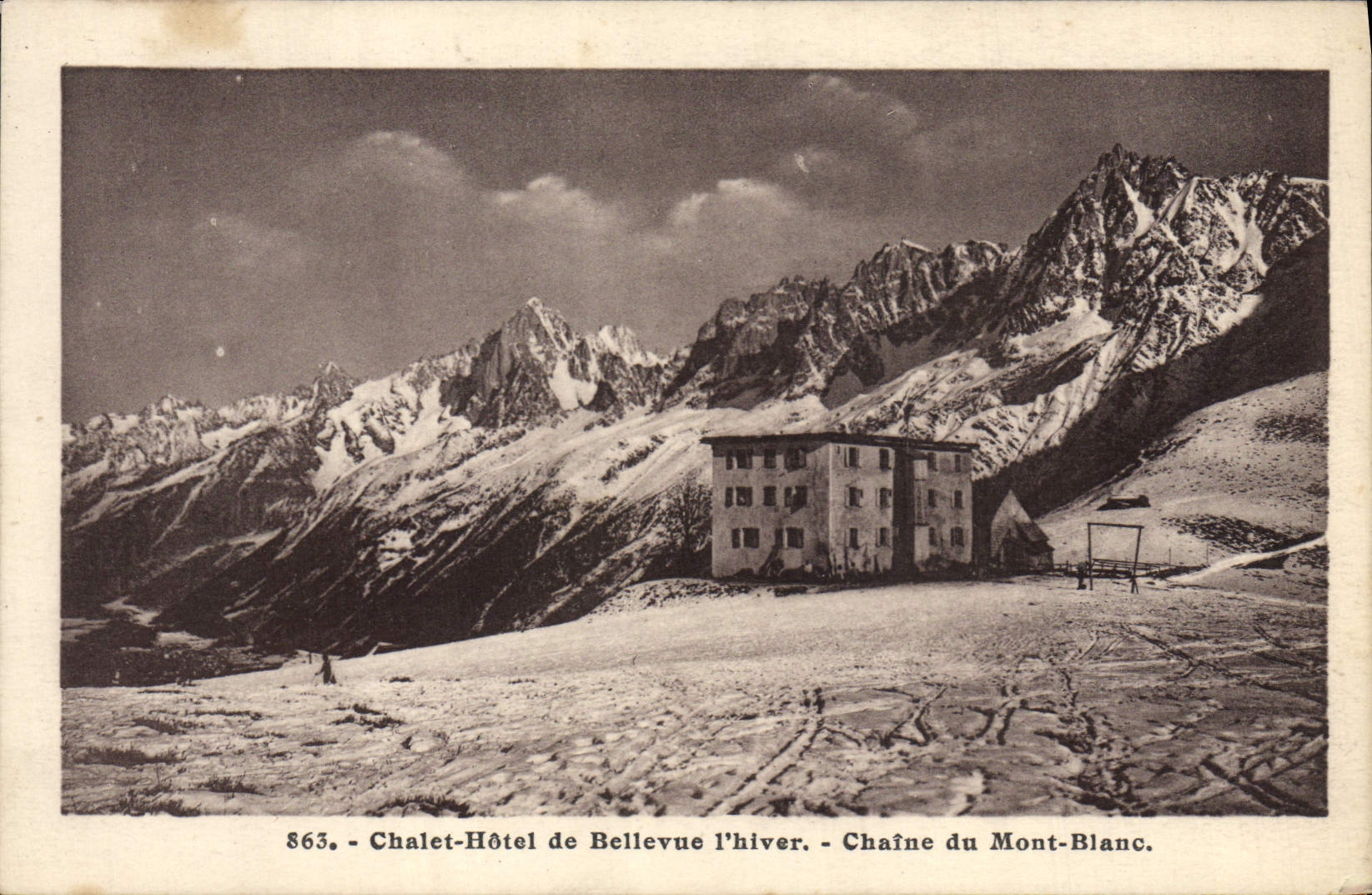 Hotel del chalet de la POSTAL de la VENDIMIA de Bellevue las cadenas del invierno de Mont Blanc