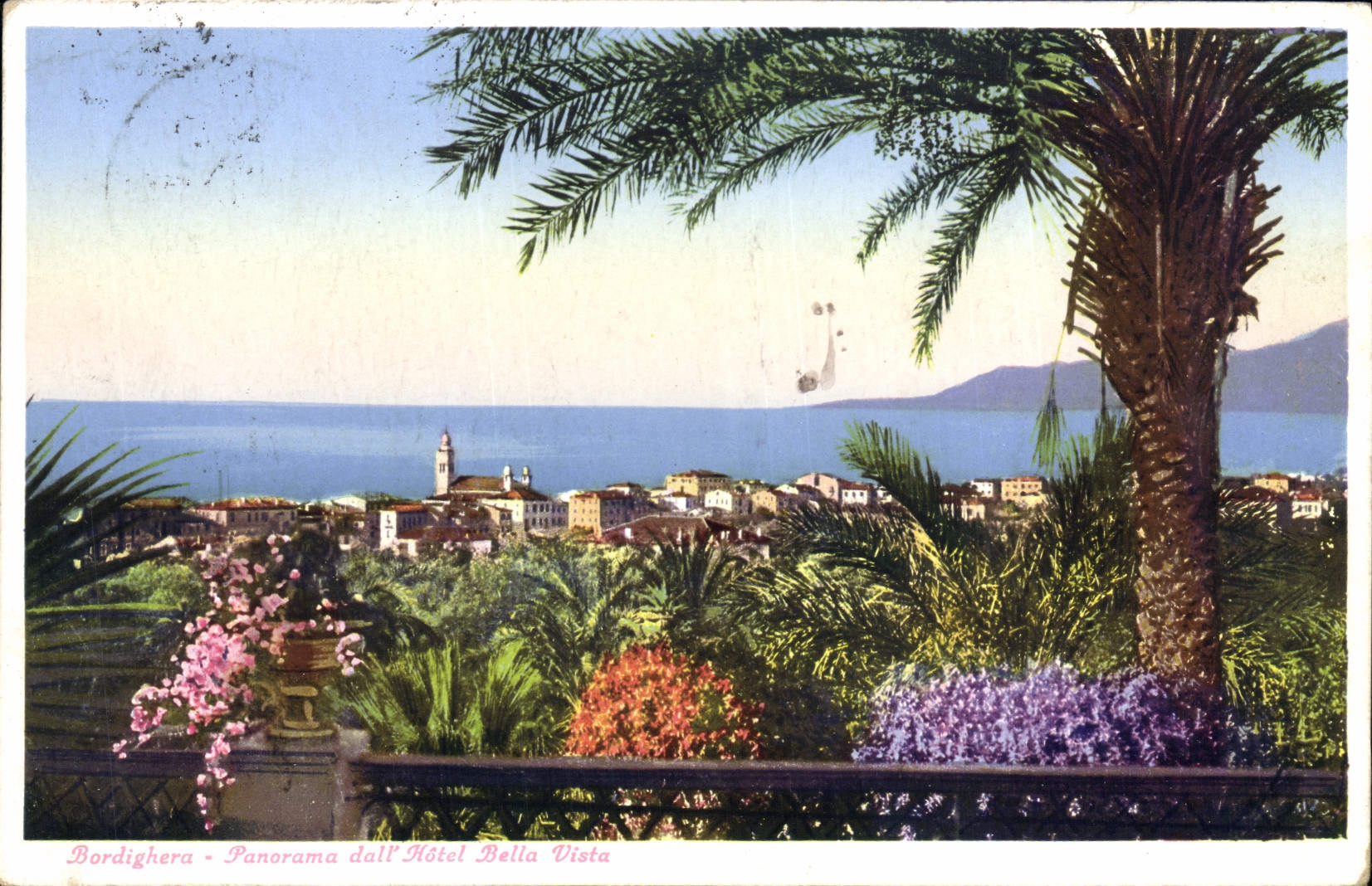 El hotel del dall del panorama de Bordighera de la POSTAL de la VENDIMIA baló Vista