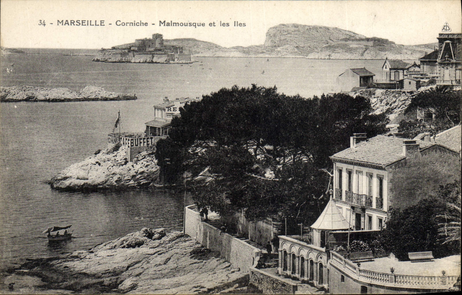 Cornisa Malmosque y él de Marsella de la POSTAL de la VENDIMIA