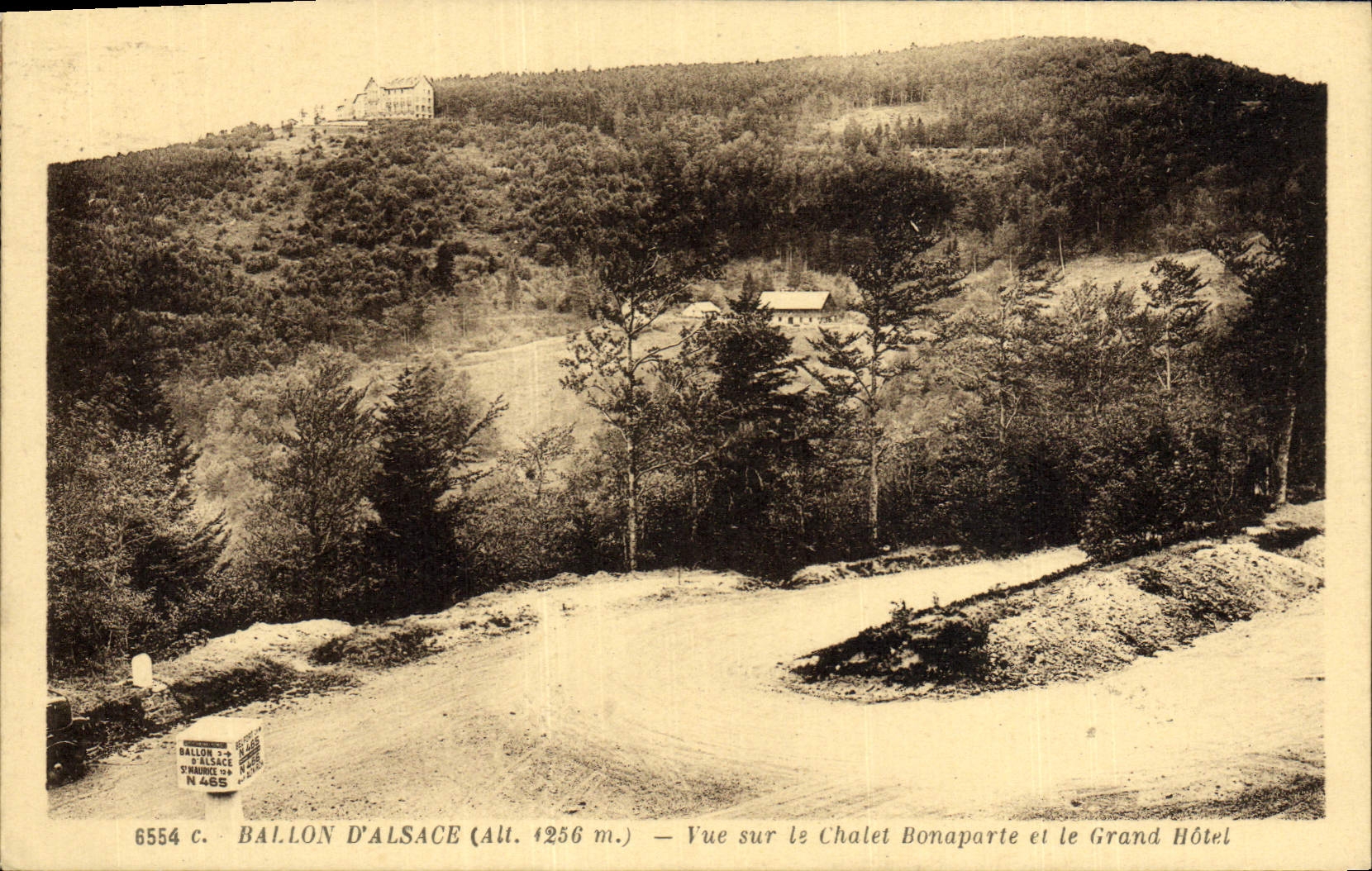 VINTAGE POSTCARD Balloon Of Alsace Seen on the Bonaparte country cottage and the large Hotel