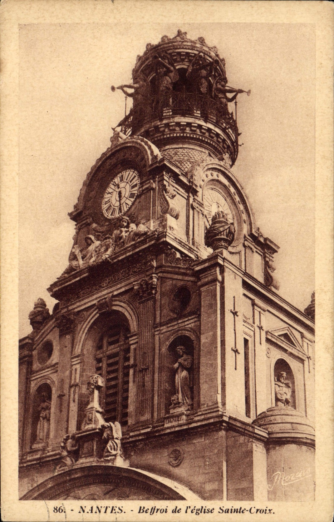 VINTAGE POSTCARD Nantes Belfry of the Church Holy Cross