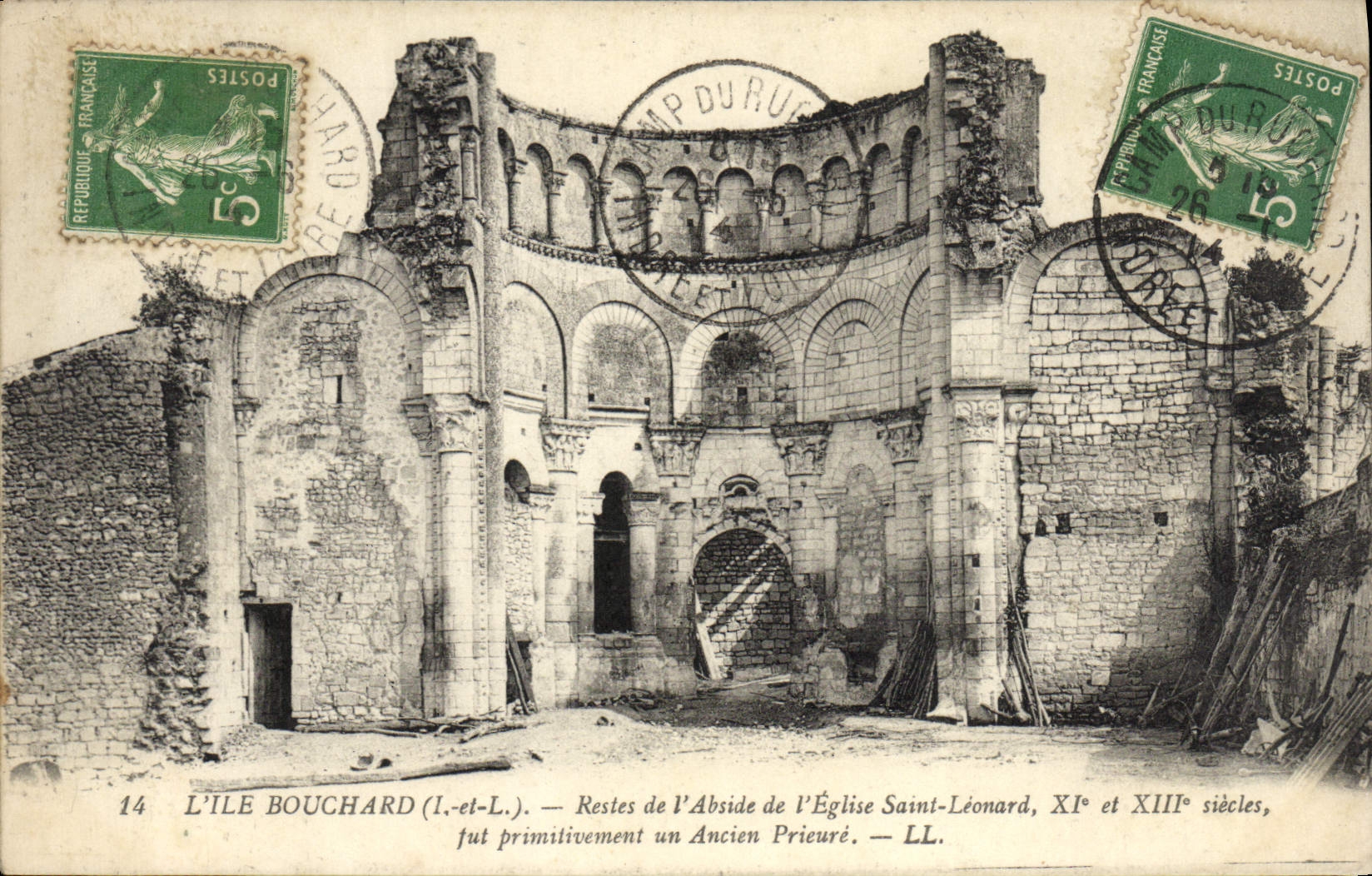 VINTAGE POSTCARD the Island Bouchard Remainders of the Apse of the Church Old Leonard Saint prioress