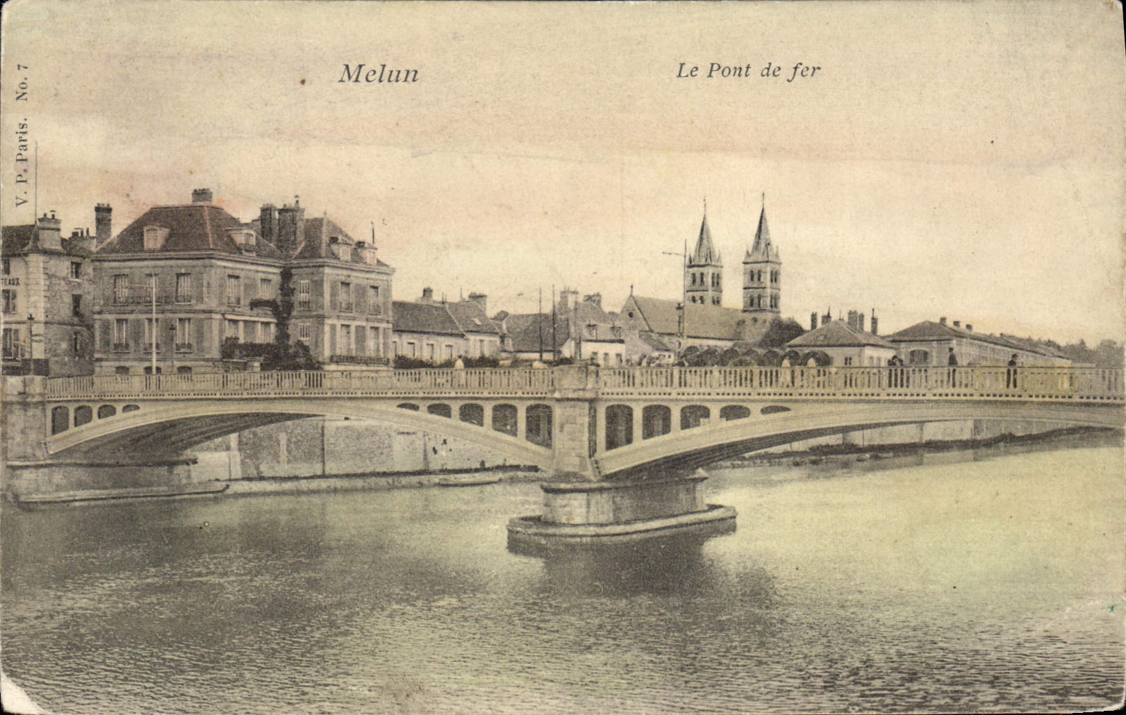 VINTAGE POSTCARD Melun the iron Bridge