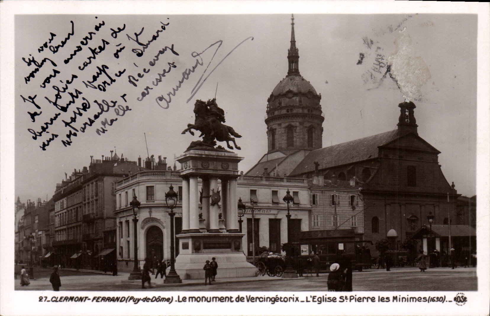 POSTAL Clermont-Ferrand de la VENDIMIA el monumento de Vercingetorix el St Pedro de la iglesia los minúsculos