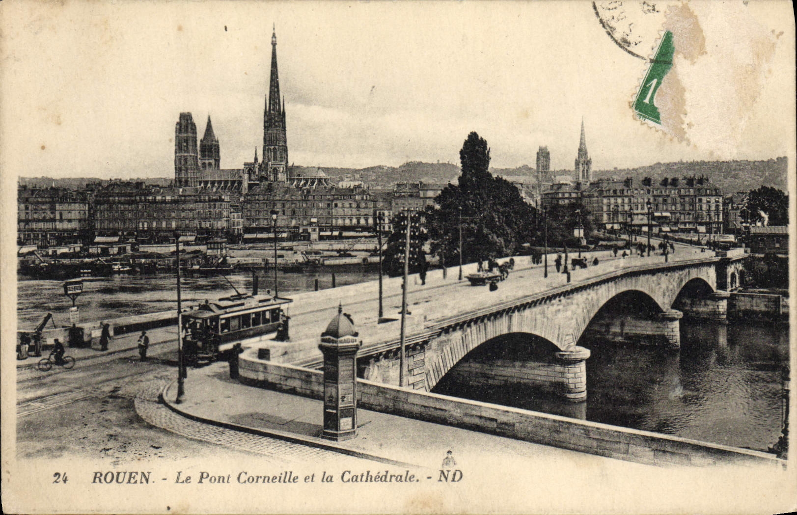 VINTAGE POSTCARD Rouen the Bridge Crow and the Cathedral