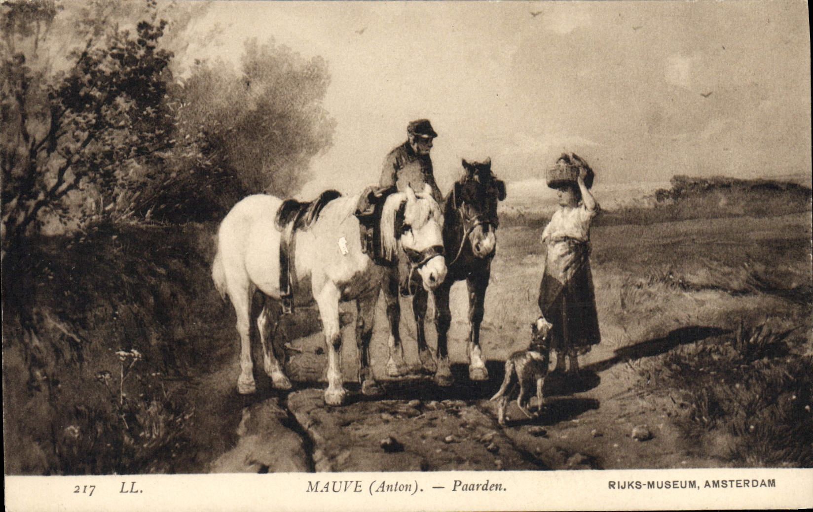 VINTAGE POSTCARD Mauve Paarden Rijkss Museum Amsterdam Horse Dog