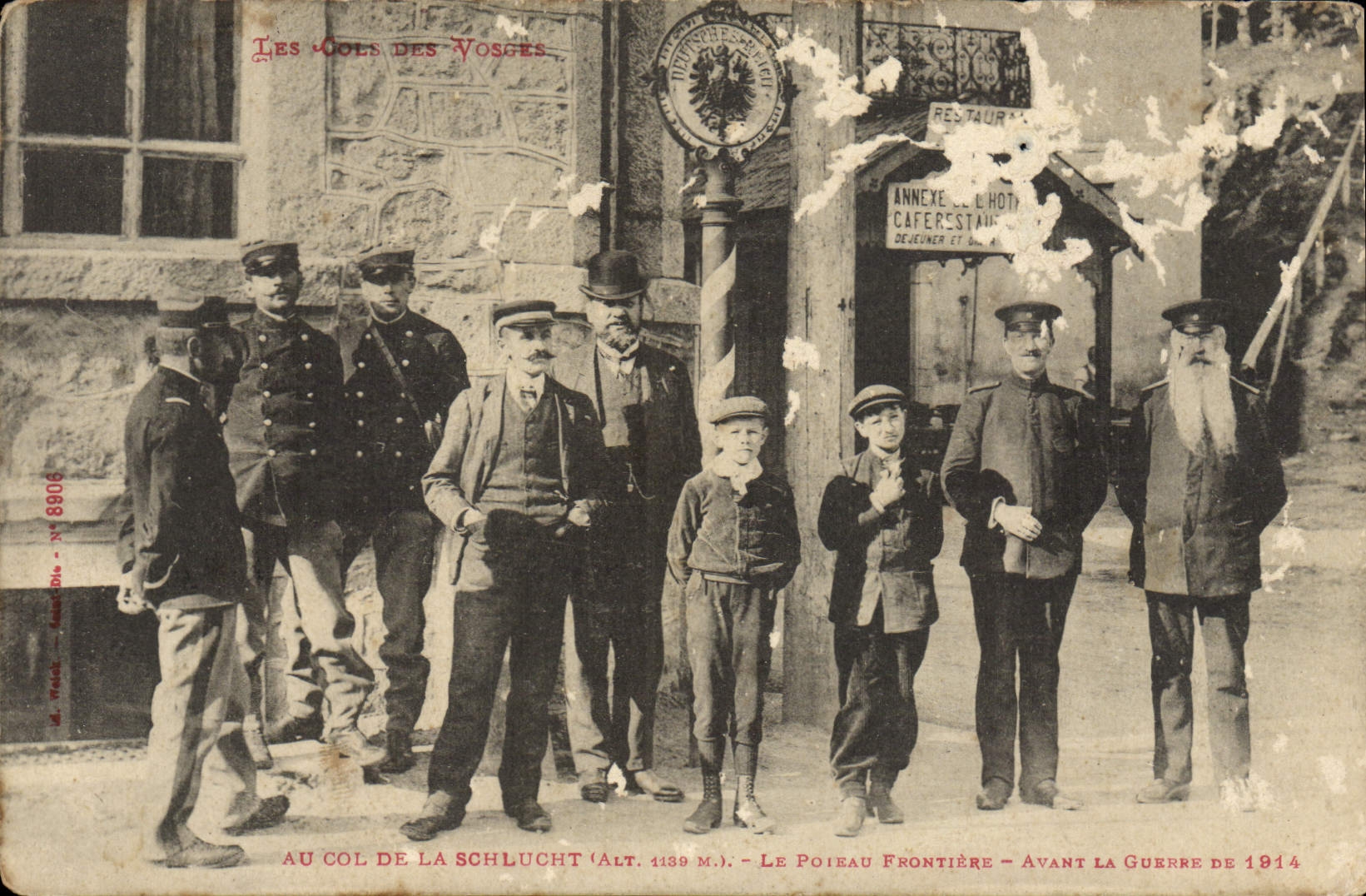 POSTAL de la VENDIMIA con el collar de Schlucht la frontera del poste antes de la guerra de 1914