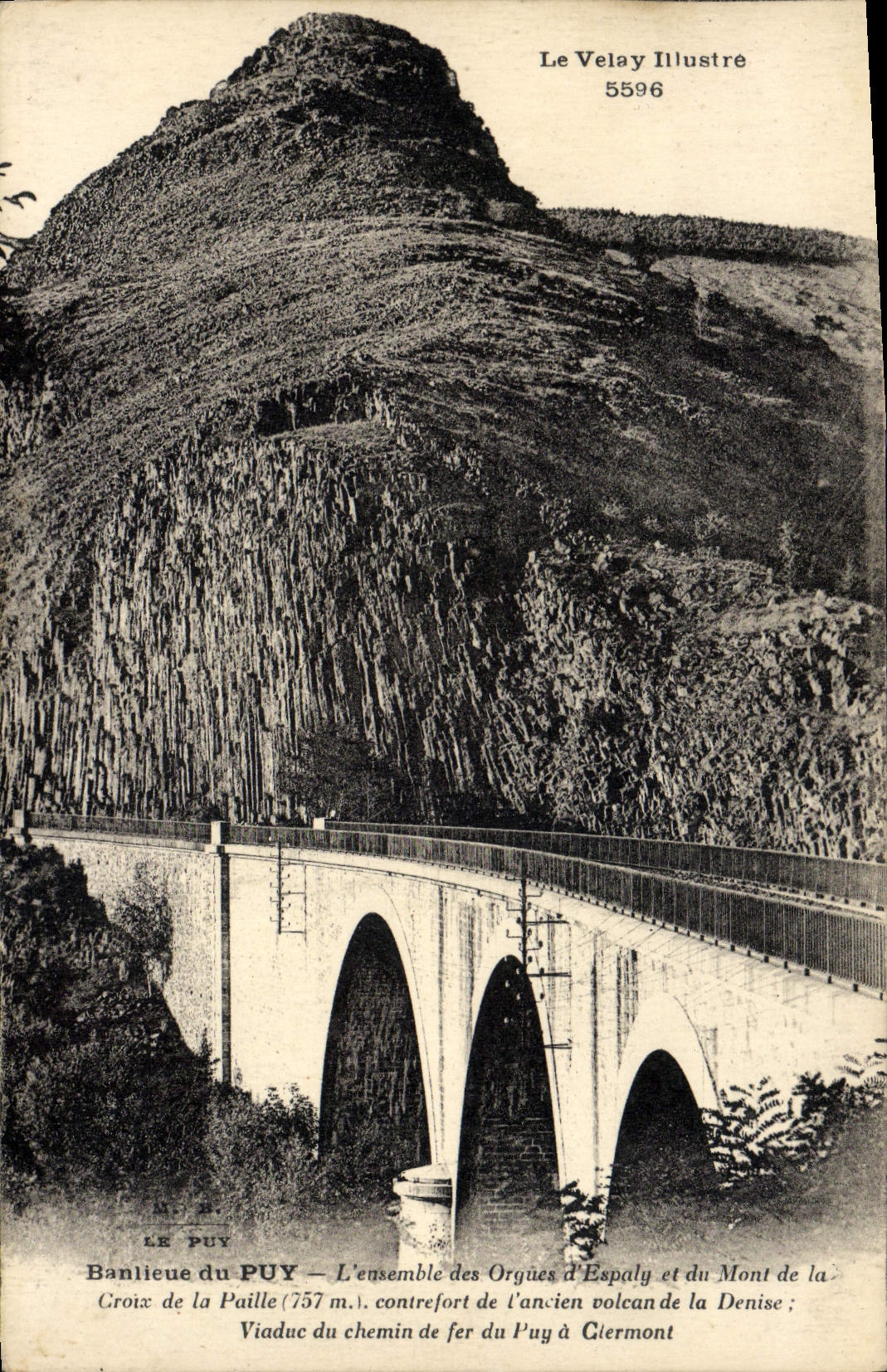 VINTAGE POSTCARD Suburbs of Puy the whole of the Organ of Espaly and the Mount of the Cross of Straw