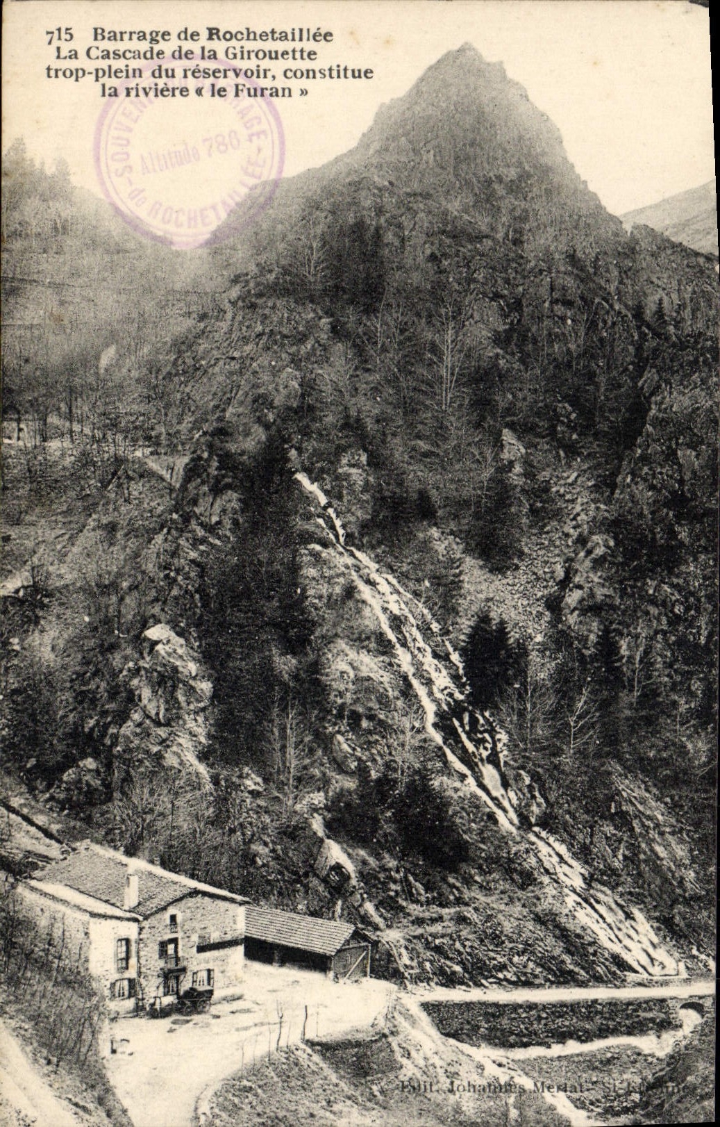 Presa Rochetaillee de la POSTAL de la VENDIMIA la cascada de la paleta de viento