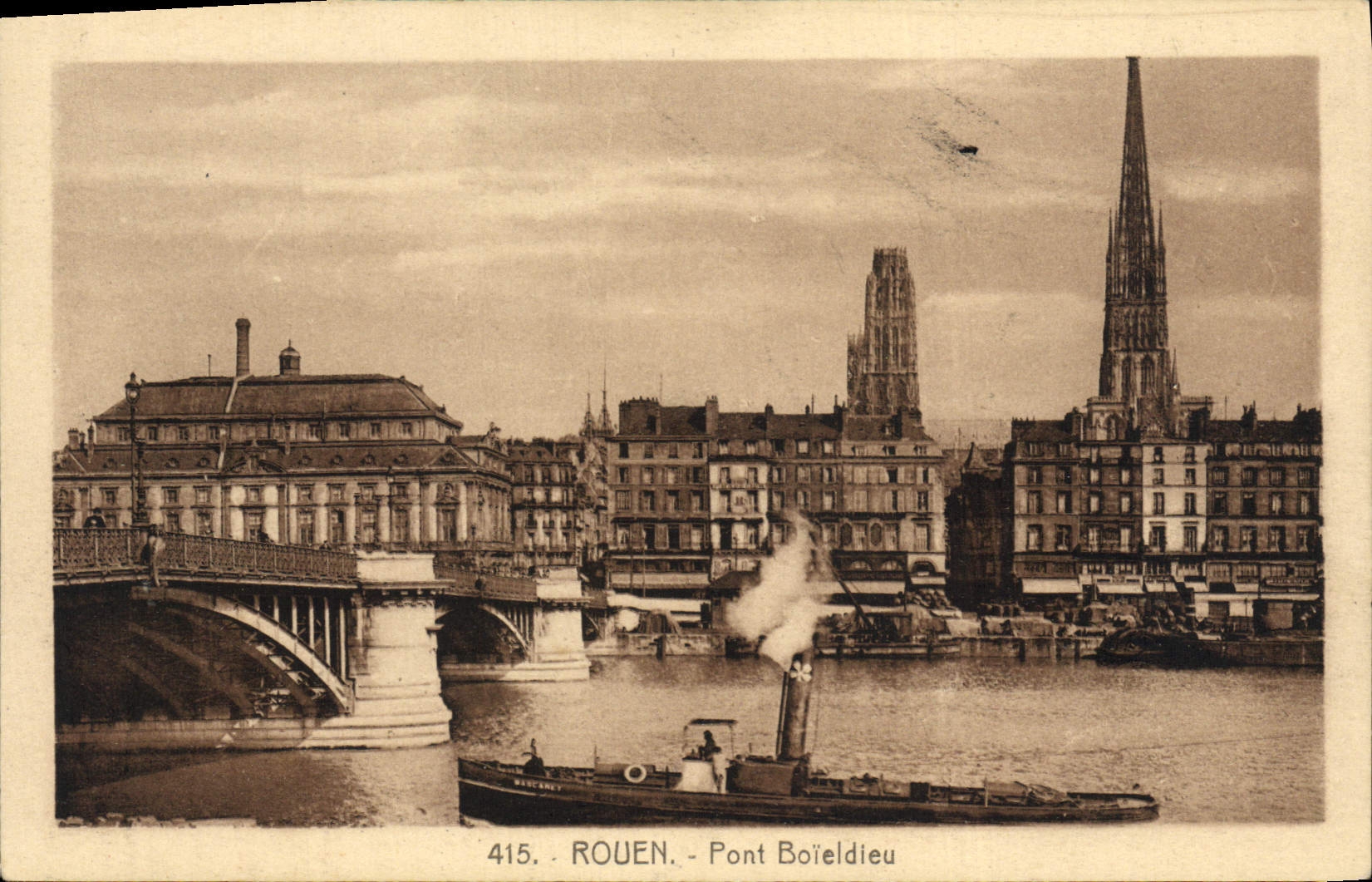 VINTAGE POSTCARD Rouen Bridge Boieldieu Boat