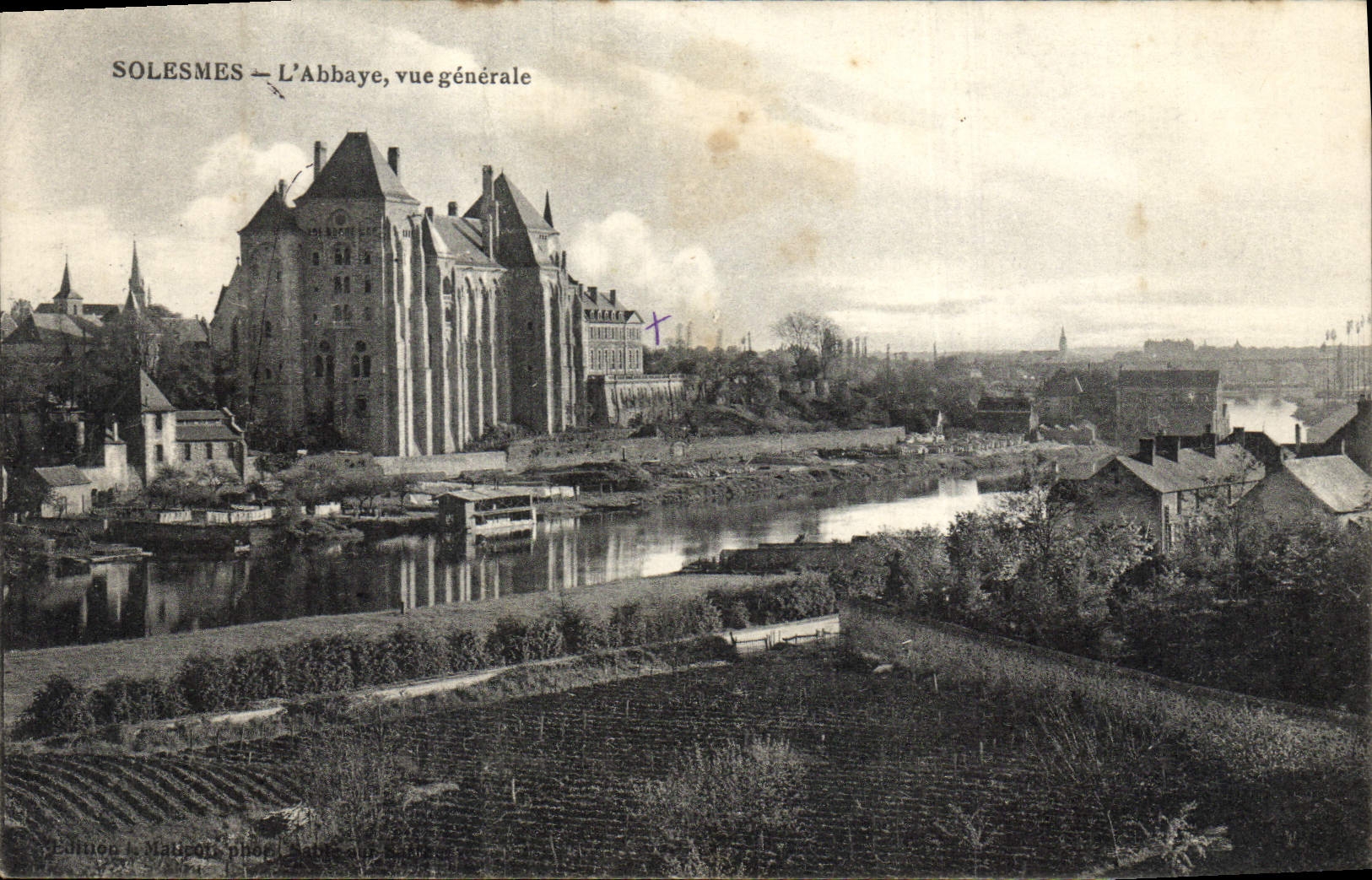 VINTAGE POSTCARD Solesmes the Abbey View