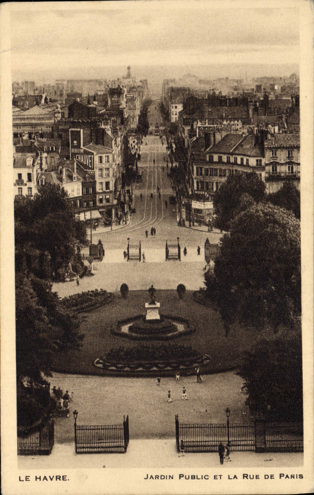 Jardín público de Le Havre de la POSTAL de la VENDIMIA y la calle de París