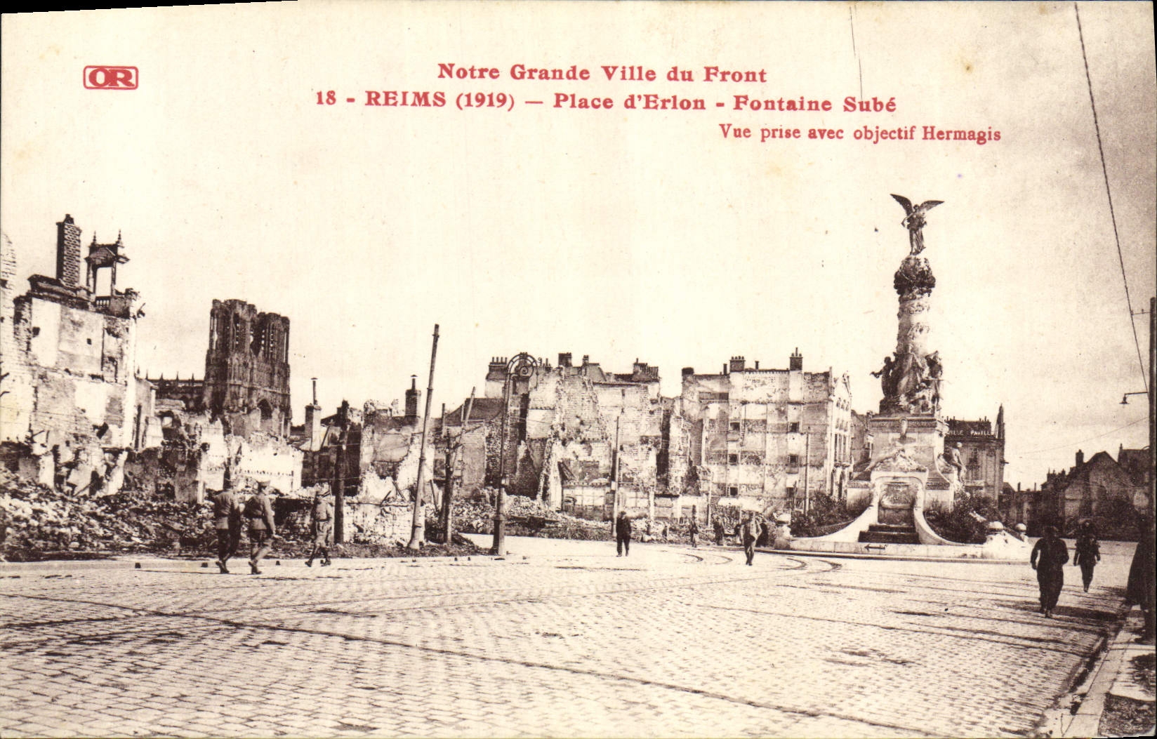 Lugares de Reims de la POSTAL de la VENDIMIA de Erlon Fontaine Sube Militaria