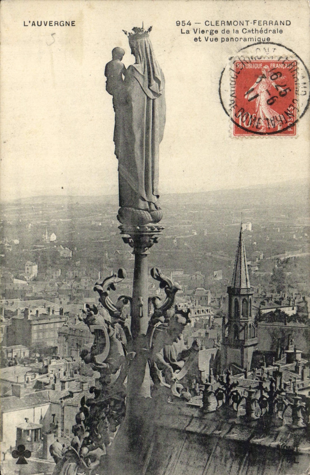 POSTAL Clermont-Ferrand de la VENDIMIA la Virgen de la catedral y de la visión panorámica