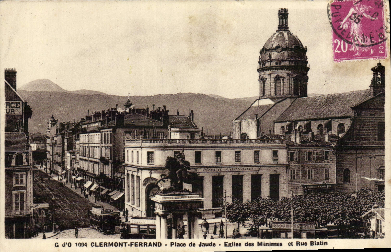 Lugares de Clermont-Ferrand de la POSTAL de la VENDIMIA de Jaude Eglise de minúsculo y de la calle Blatin Vercingetorix