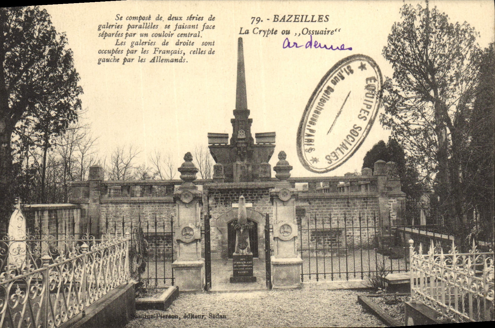 VINTAGE POSTCARD Bazeilles the Crypt or ossuary
