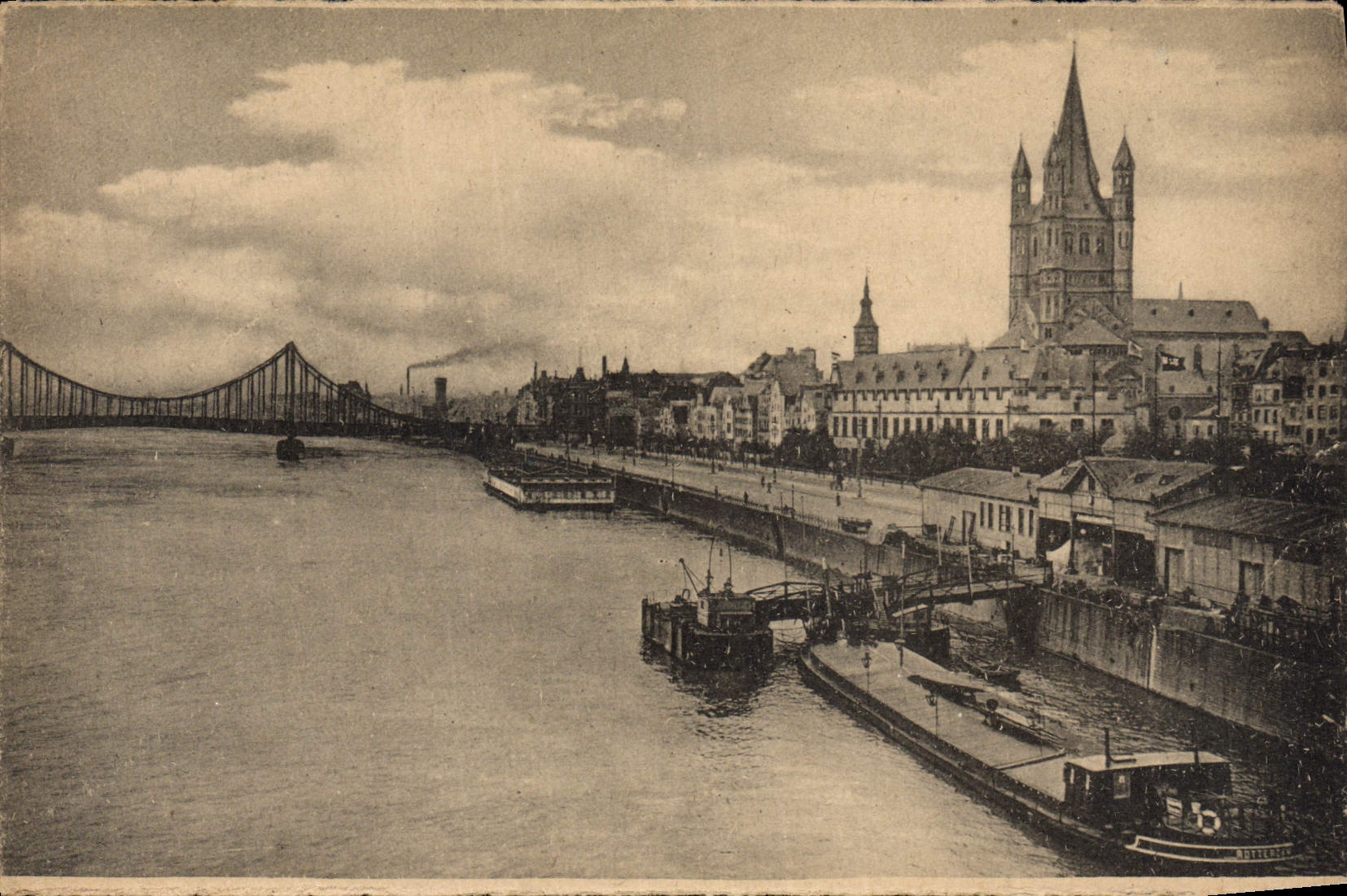 CPA Koln Rh Rheinpartie Mit St St Martin Bateau Peniche