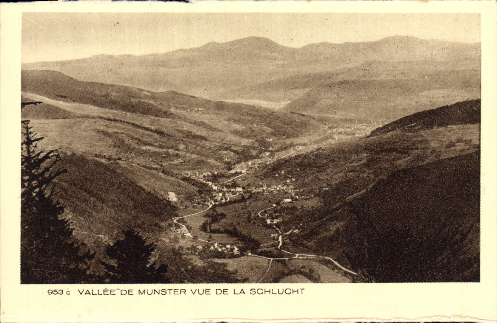 VINTAGE POSTCARD Valley of Munster seen of Schlucht