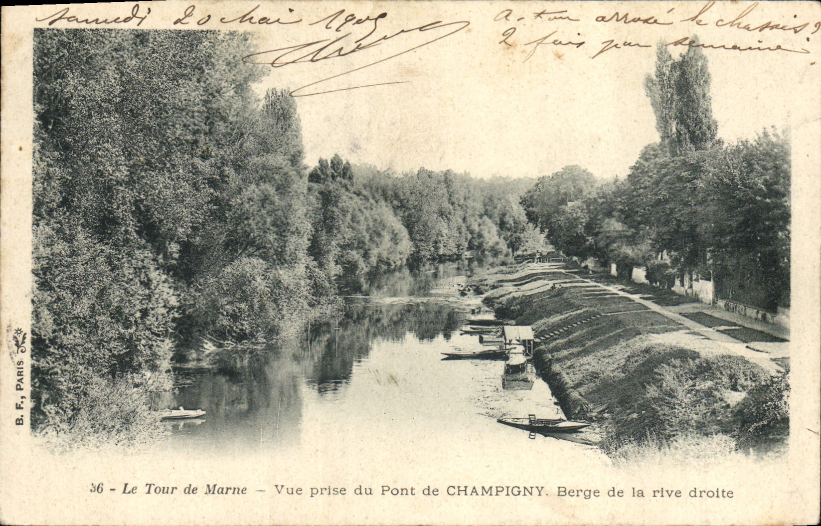 VINTAGE POSTCARD Seen from of the bridge of Champigny Bank of Right Bank